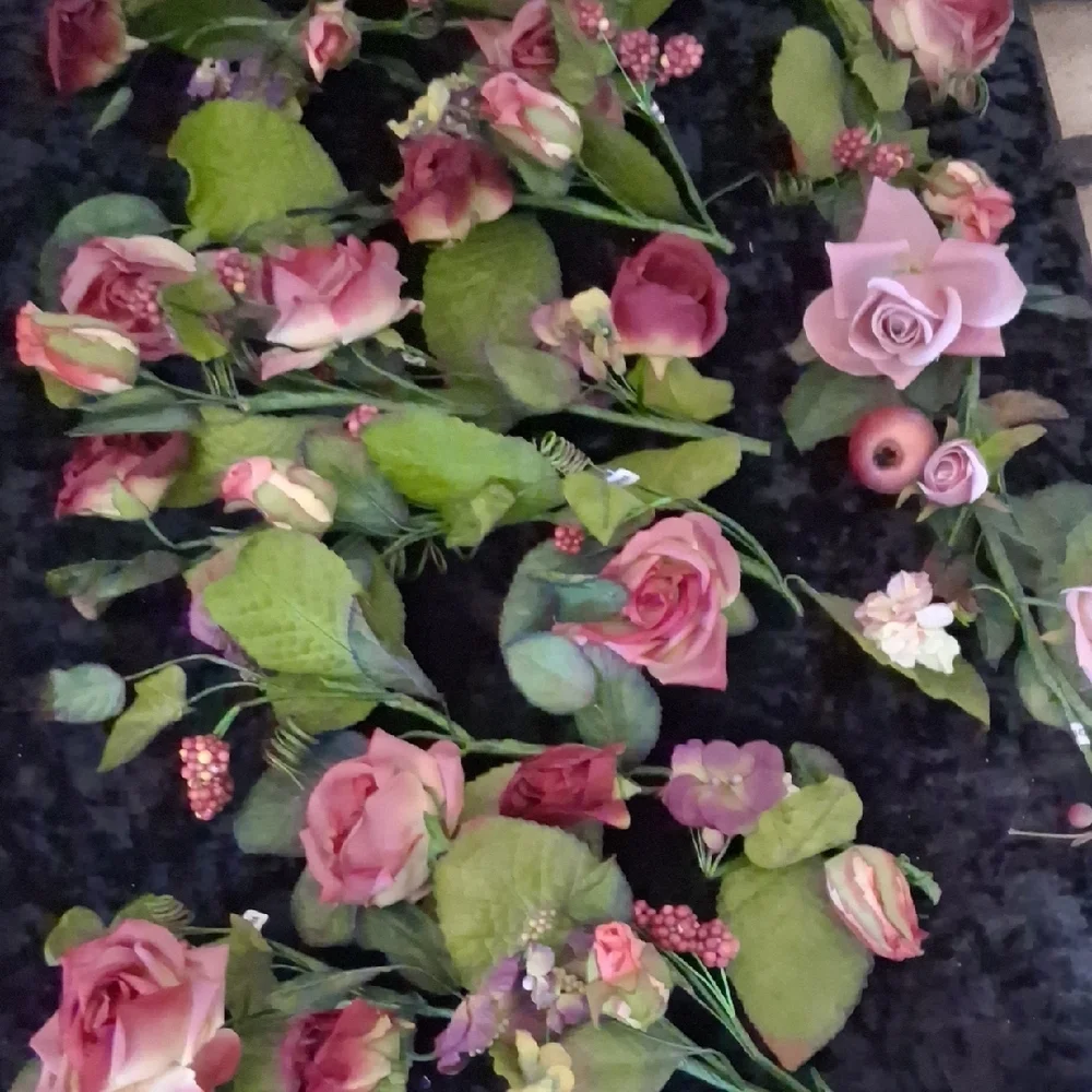 Lot of 12 Pink Rose Floral Garland Strands Faux Flower Wedding Decor 13.5